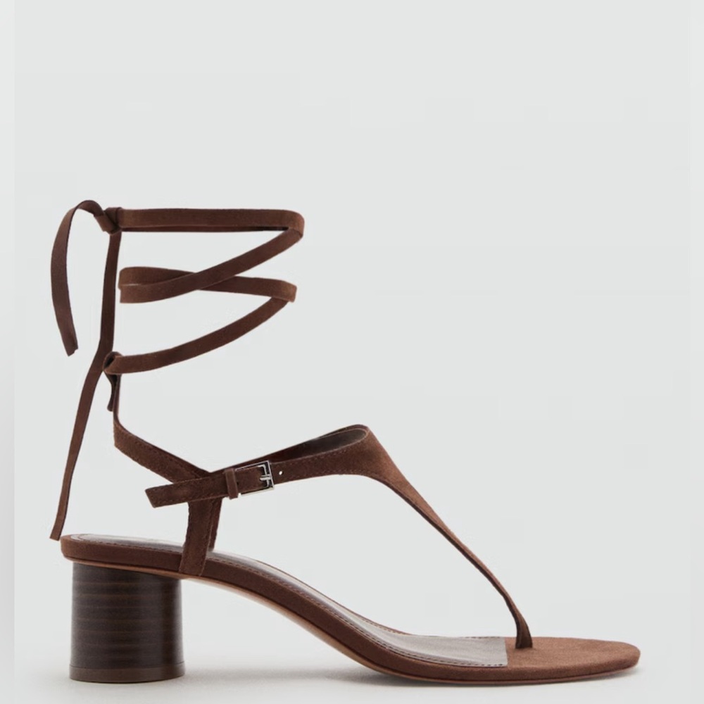 Mango brown suede lace up heeled sandal
